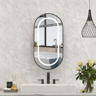 Espejo de botiquín ovalado Led para baño, botiquín negro empotrable ovalado con espejo, ajustable en 3 colores
