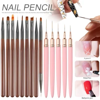 9 uds/14 Uds pincel para decoración de uñas diseño punta pintura dibujo tallado punteado pluma FlatFan Liner acrílico Gel UV herramientas de manicura