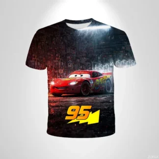 Camiseta de Anime para hombre, camiseta divertida con estampado 3D de Lightning McQueen Car Galaxy, ropa de manga corta con cuello redondo para niño 95
