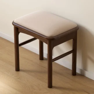 Taburete tapizado con pata de madera maciza, reposapiés otomano de comedor acolchado de cuero, asiento de banco para entrada y cocina