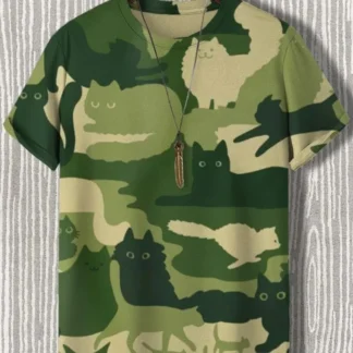 2025 Camiseta divertida con estampado de animales para hombre, camiseta de manga corta con estampado 3D de cuello redondo, ropa informal de verano para hombre