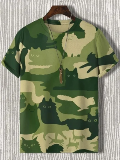 2025 Camiseta divertida con estampado de animales para hombre, camiseta de manga corta con estampado 3D de cuello redondo, ropa informal de verano para hombre