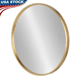 Espejo de madera redondo contemporáneo, decoración de pared, pieza decorativa para el hogar, sala de estar, dormitorio, espejo decorativo fácil de colgar