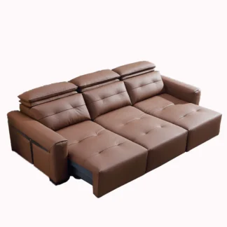 Sofá cama convertible eléctrico de cuero genuino con reposacabezas ajustable, sofás cama plegables multifuncionales para sala de estar de cine