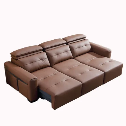 Sofá cama convertible eléctrico de cuero genuino con reposacabezas ajustable, sofás cama plegables multifuncionales para sala de estar de cine