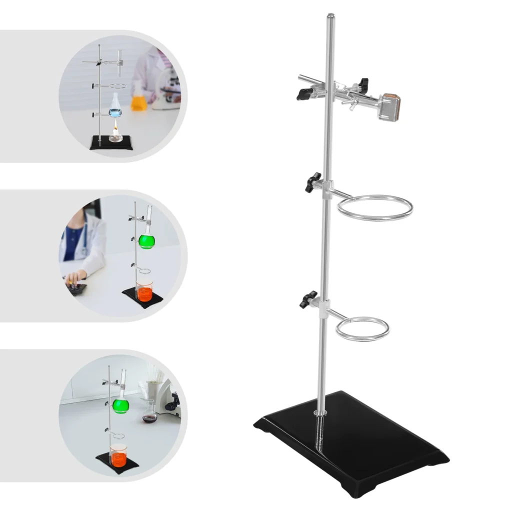 Soporte de abrazadera de hierro de laboratorio de alta resistencia, juego de soporte de anillo de laboratorio, soporte de hierro de 50cm con anillos de 7cm y 5cm, Base galvanizada de 21 × 13cm