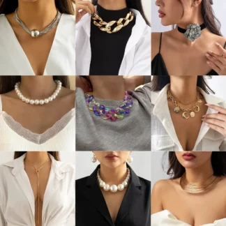 Collar de cuentas de perlas de oro y plata de moda de varios estilos para mujer, joyería de cuello grande y grueso llamativo