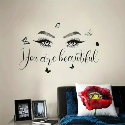 1 pieza hermosa pestañas para salón con mariposa pegatina de pared pegatinas de arte de pared de Pvc pegatina de pared de moda moderna para peluquería