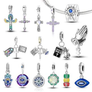 Manos de oración virgen cuelgan cuentas colgantes de cruz 925 encanto de plata apto para pulsera de dijes originales DIY joyería fina para regalos de mujer