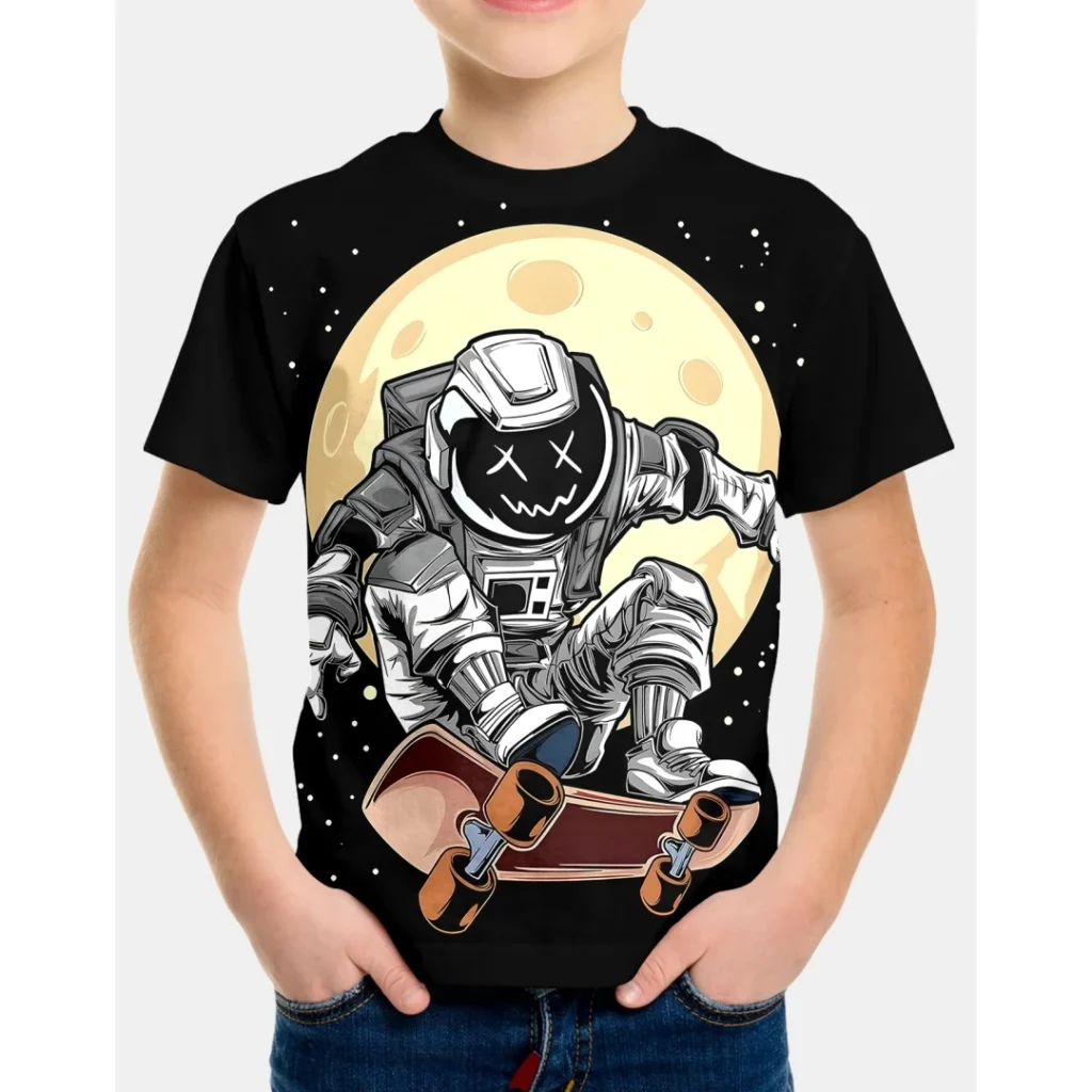 Camisetas para niños, Tops con estampado de astronauta del universo en 3D, ropa para niños, camisetas de manga corta de verano para niños, camisetas para niñas