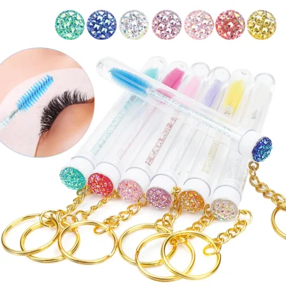 Tubo de llavero reutilizable, cepillo desechable para pestañas y cejas, reemplazable, a prueba de polvo, brillante, roto, diamante, maquillaje, 5/10 Uds.