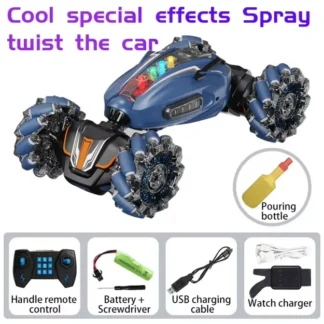 Coche transformador todoterreno Stunt Twist de control dual de 4 canales con efecto de pulverización | Mini coche eléctrico RC con detección de gestos, juguete para regalo para niños