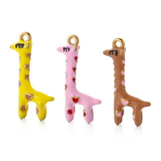 3 uds. De dijes de jirafa de dibujos animados esmaltados de acero inoxidable, colgantes de animales bonitos 3D para Diy, collar, pulsera, pendientes, fabricación de joyas