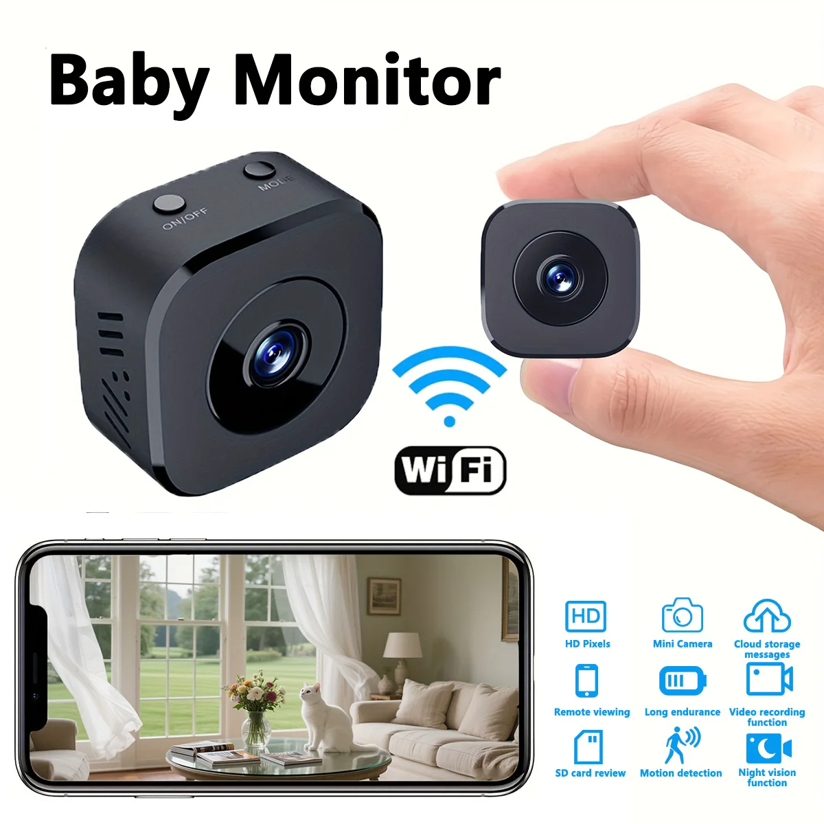 Mini cámara WiFi HD de 1080P, vigilancia de seguridad interior, Monitor de bebé, videocámara de visión nocturna, cámara IP, grabadora de Audio y vídeo
