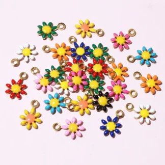 20 piezas flor pequeña, 10x7mm, colgante esmaltado de acero inoxidable, accesorios para hacer joyería DIY, hallazgos para collar y pendientes