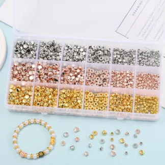 Juego de cuentas espaciadoras CCB de 18 rejillas, 1440 Uds., cuentas redondas doradas de estrella para joyería DIY, decoración Eid al Fitr, suministros para manualidades hechas a mano