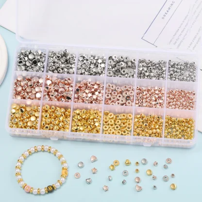Juego de cuentas espaciadoras CCB de 18 rejillas, 1440 Uds., cuentas redondas doradas de estrella para joyería DIY, decoración Eid al Fitr, suministros para manualidades hechas a mano