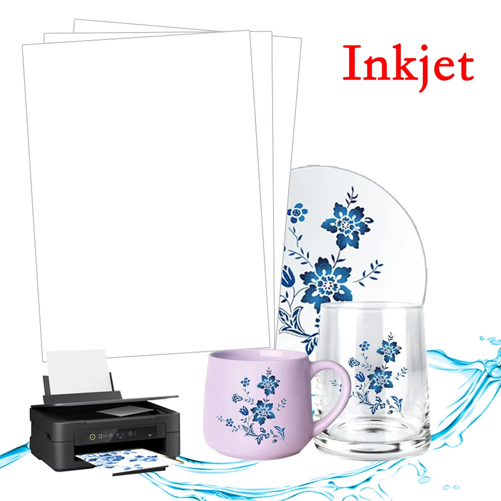 A4 10/20 piezas inyección de tinta calcomanía de deslizamiento de agua papel de transferencia blanco y transparente para tazas DIY funda de teléfono de porcelana vidrio Metal cristal madera