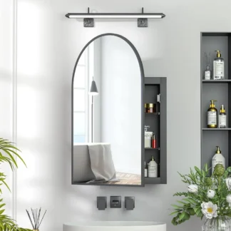 Botiquín empotrable con espejo, botiquín arqueado con espejos para baño, botiquín negro cepillado en la pared