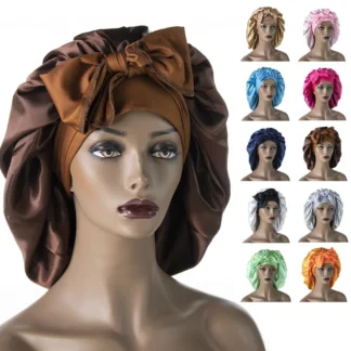 Gorro de dormir de seda para mujer, gorro de noche, cubierta para la cabeza, capó de satén para el cuidado del cabello rizado, mantenimiento de belleza, estilismo de cuidado del cabello de diseñador