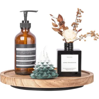 Organizador de madera Lazy Susan, mueble giratorio de cocina, decoración de baño de granja, bandeja decorativa redonda para tocador, mostrador, fregadero