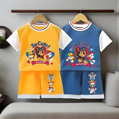 Paw Patrol-Conjunto de camisetas transpirables para niños y niñas, Top de manga corta, pantalones cortos, conjunto de dos piezas, trajes informales para niños