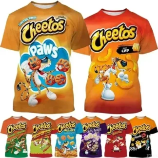 Qiduo-Camiseta deportiva transpirable con estampado 3D de patatas fritas y leopardo para niños, camiseta de manga corta para Snack callejero