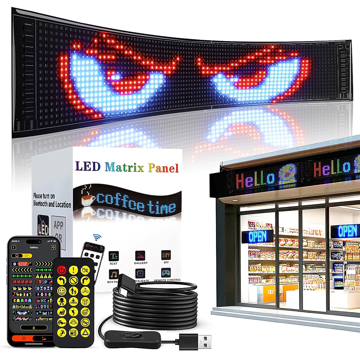 Panel de matriz LED programable para publicidad, animación de pantalla pequeña, letrero LED de 5V para coche, tienda de negocios, Bar, fiesta, Festival, hogar