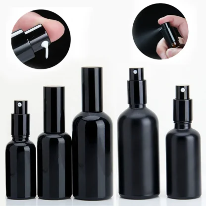 Botella de Spray de aceite esencial, atomizador de Perfume de niebla fina negra, botellas de vidrio rellenables, botella vacía para champú a granel, 15ml, 30ml, 100ml