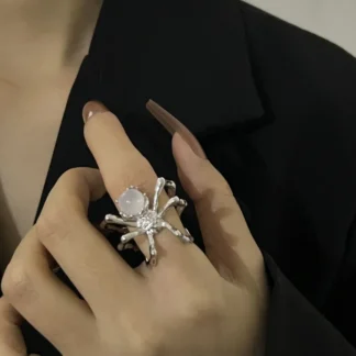 Anillo de apertura de araña negra creativa para mujer, cristal Irregular, Animal oscuro, murciélago, fantasma, anillos de dedo góticos, joyería de fiesta de Halloween