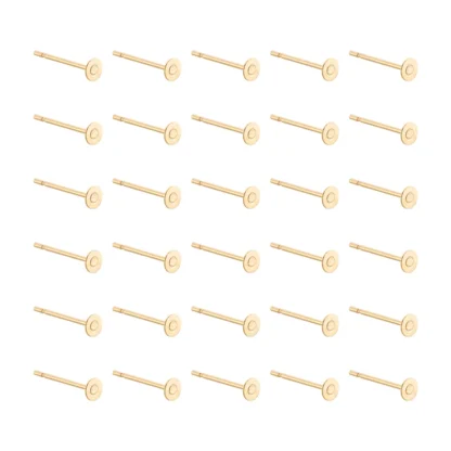 100 Uds. Pendientes de acero inoxidable, pasadores de Base de poste en blanco, pendientes de poste en blanco chapados en oro de 24k, pasador de Base para fabricación de joyas
