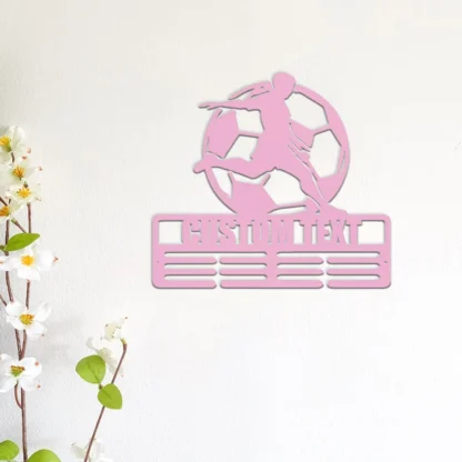 1 unidad de bonito jugador de fútbol, letreros de pared de Metal con nombre personalizado, placa de pared de Metal para habitación de niños, sala de estar, decoración del hogar
