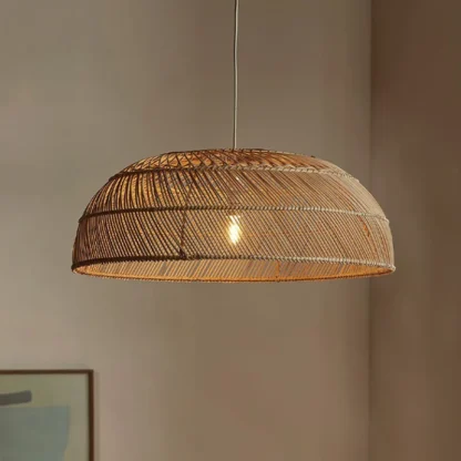 Lámpara colgante de ratán semicircular del sudeste asiático, candelabro tejido hecho a mano para dormitorio, sala de estar, luces colgantes Vintage