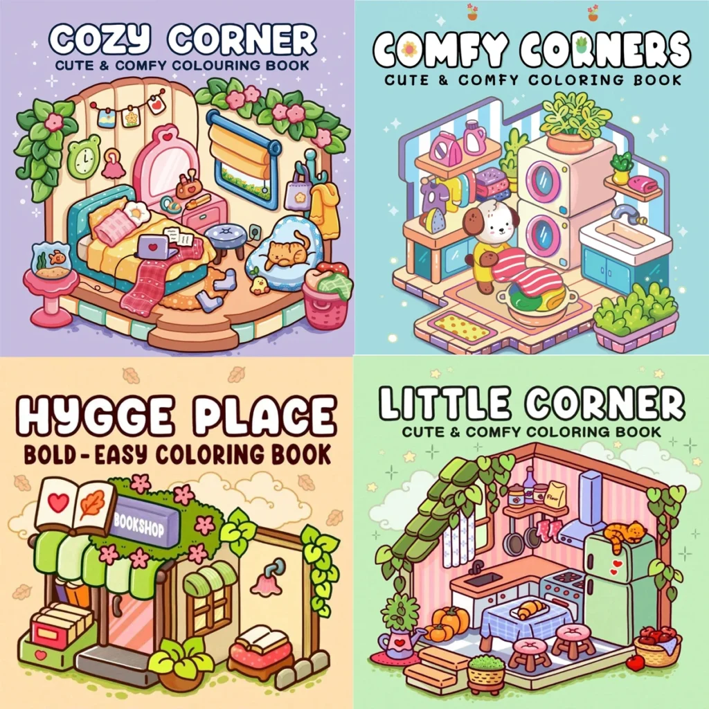 Pequeños libros para colorear de rincones, escenas encantadoras, fácil colorear, para padres en casa, bricolaje infantil, relajarse, desplegar, aumentar la creatividad