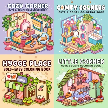 Pequeños libros para colorear de rincones, escenas encantadoras, fácil colorear, para padres en casa, bricolaje infantil, relajarse, desplegar, aumentar la creatividad
