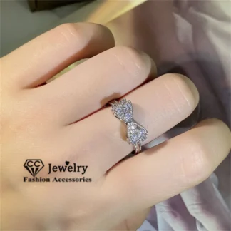 CC lindos anillos con lazo para mujer Color plata esterlina joyería fina accesorios de fiesta boda uso diario Bijoux CC3181