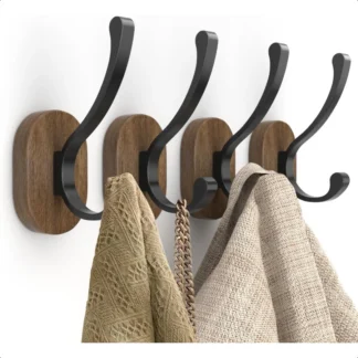 Ganchos de pared para colgar abrigos, paquete de 4 ganchos para abrigos, ganchos para abrigos de madera montados en la pared, ganchos de Metal individuales para colgar sombreros, llaves T
