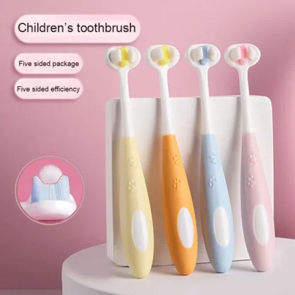 Cepillo de dientes de limpieza de tres caras para niños, diseño de Pata de Gato bonito, cepillo suave, embalaje Individual, niños de 3 a 12 años, nuevo