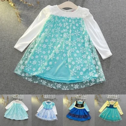 Vestido de princesa para niñas, Reina de la nieve, vestido de Elsa Anna, disfraz de fiesta de cumpleaños para niños, ropa de manga larga para niños