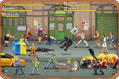 16 BitIt039s Always Sunny in Philadelphia, papel tapiz De 16 bits, letrero De Metal Retro HD para jardín, Club, exterior, interior, hogar, letrero De pared