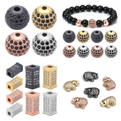 DC 2 unids/lote cuentas de circón con incrustaciones de cobre Roudn/rectangular/Elefante cuentas espaciadoras colgante pulsera collar para hacer joyería DIY