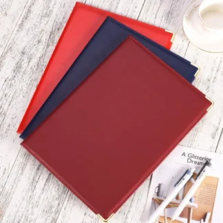 Carpeta de acuerdo A4 de cuero PU protectora sin inserciones soporte para documentos de papel ranuras de esquina bordes reforzados