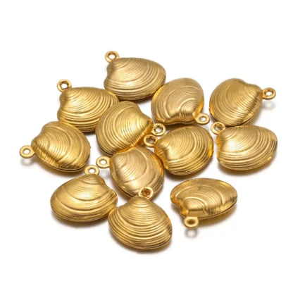 20 piezas de dijes de concha de acero inoxidable, colgantes de oro PVD para DIY, joyería de moda, fabricación de pulseras, pendientes, collar, Material al por mayor
