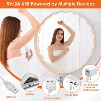 ABJT-LED Luces de tocador para espejo, luces para tocador de maquillaje, 20X3 LED USB 5V Luces de espejo de 3 colores, espejo no incluido