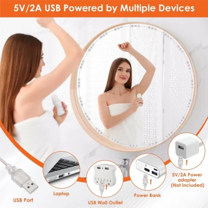ABJT-LED Luces de tocador para espejo, luces para tocador de maquillaje, 20X3 LED USB 5V Luces de espejo de 3 colores, espejo no incluido