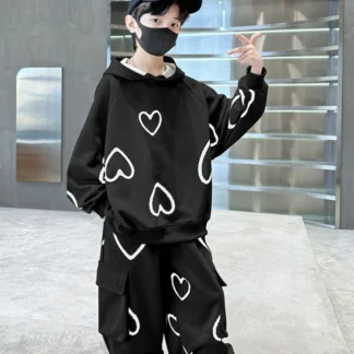 Conjunto de dos piezas para niña, suéter con capucha de amor occidental a la moda coreana, deportes de ocio, versátil y activo, otoño 2024
