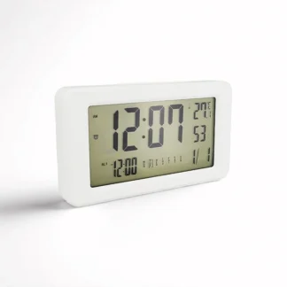 Reloj despertador digital con calendario de temperatura, pantalla semanal, reloj de pared de escritorio para dormitorio, hogar, oficina, baño, funciona con pilas
