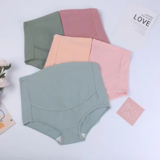 Bragas de maternidad de algodón para mujeres embarazadas, ropa interior de embarazo de cintura alta, íntima, talla grande, Color sólido