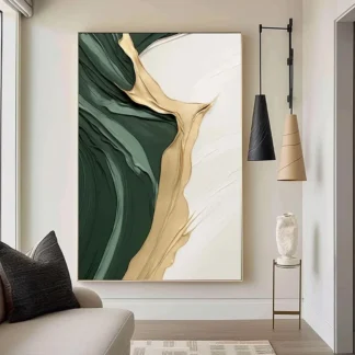 Pintura en lienzo de arte abstracto minimalista verde dorado, impresión de carteles de pintura de pared de alta calidad, sala de estar, dormitorio, porche h