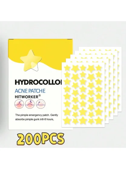 400/200 unids/caja parche para el acné facial en forma de estrella amarilla, parche para el acné de hidrogel suave y no irritante, necesario para cubrir el acné